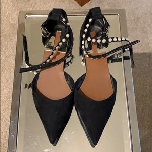 Zara Black Suede Flats with Pearl Ankle Straps
